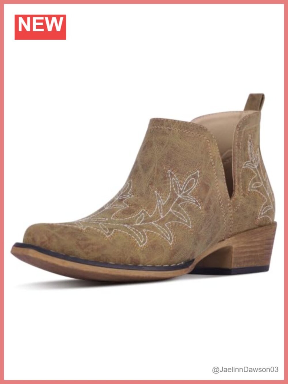 WOKOOT Ankle Cowboy Boots Faux Leather Snip Toe Western Booties